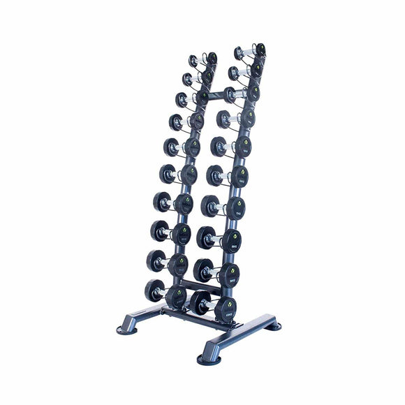 Rubber Dumbbell Sets with Upright Racks - 10 or 14 Sets